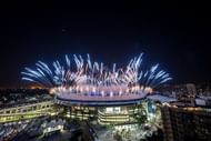 Fireworks Explode Over Rio's Maracana Stadium During The 2016 Olympic Games Opening Ceremony